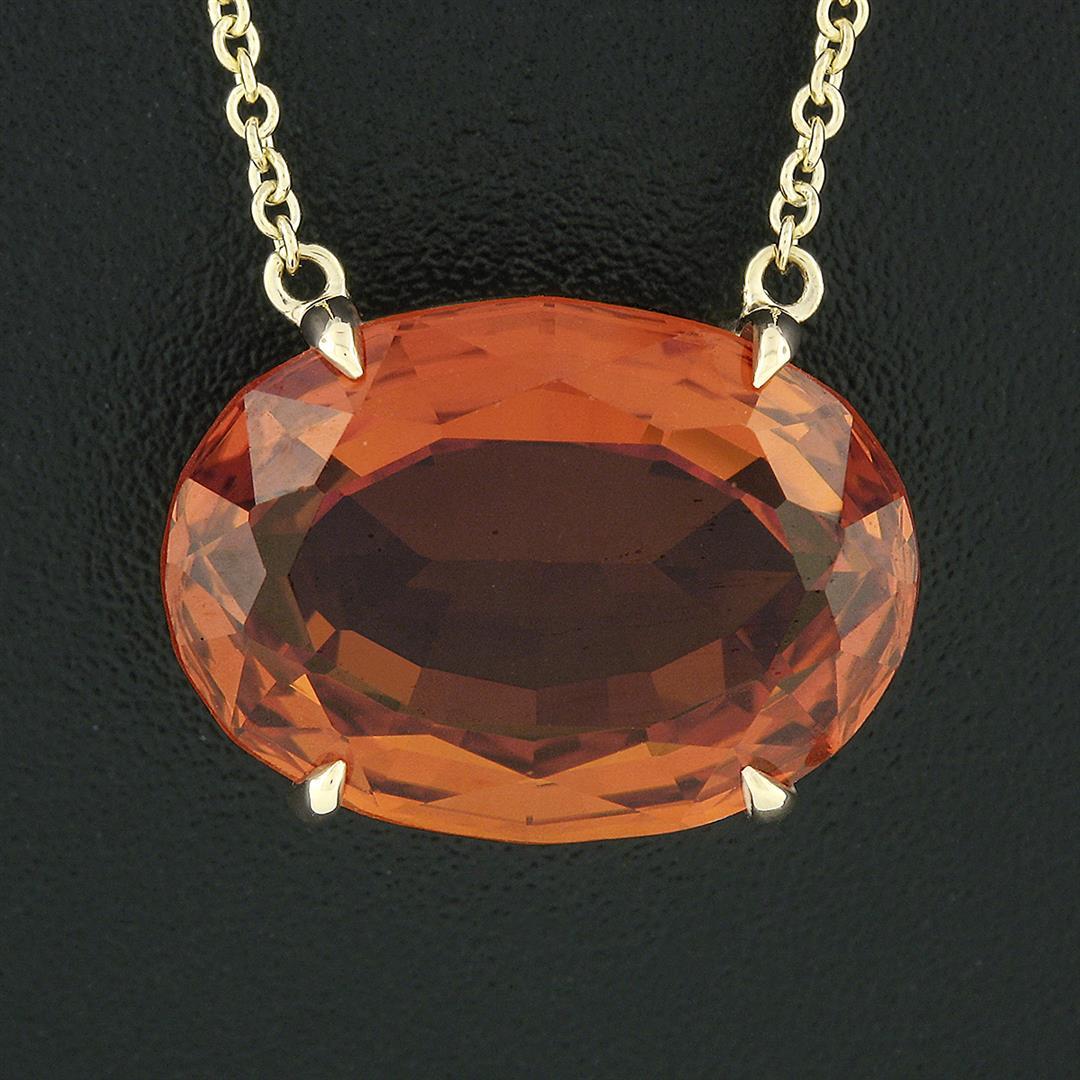 NEW 14k Yellow Gold GIA 15.85 ctw Lab Grown Oval Orange Sapphire Pendant Necklac