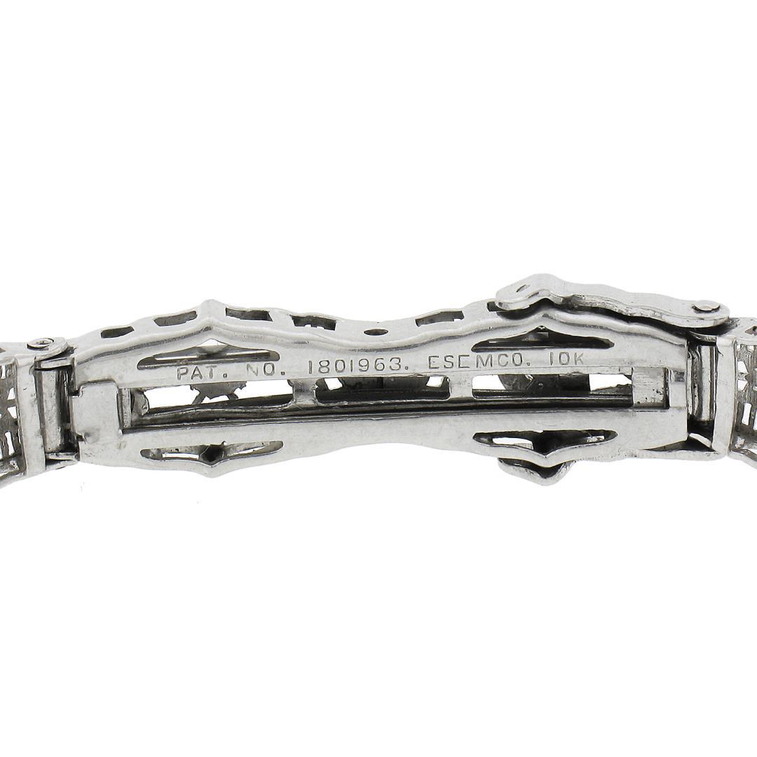 Antique Esemco 10k White Gold 0.03 ctw Diamond Milgrain Filigree Belly Bracelet