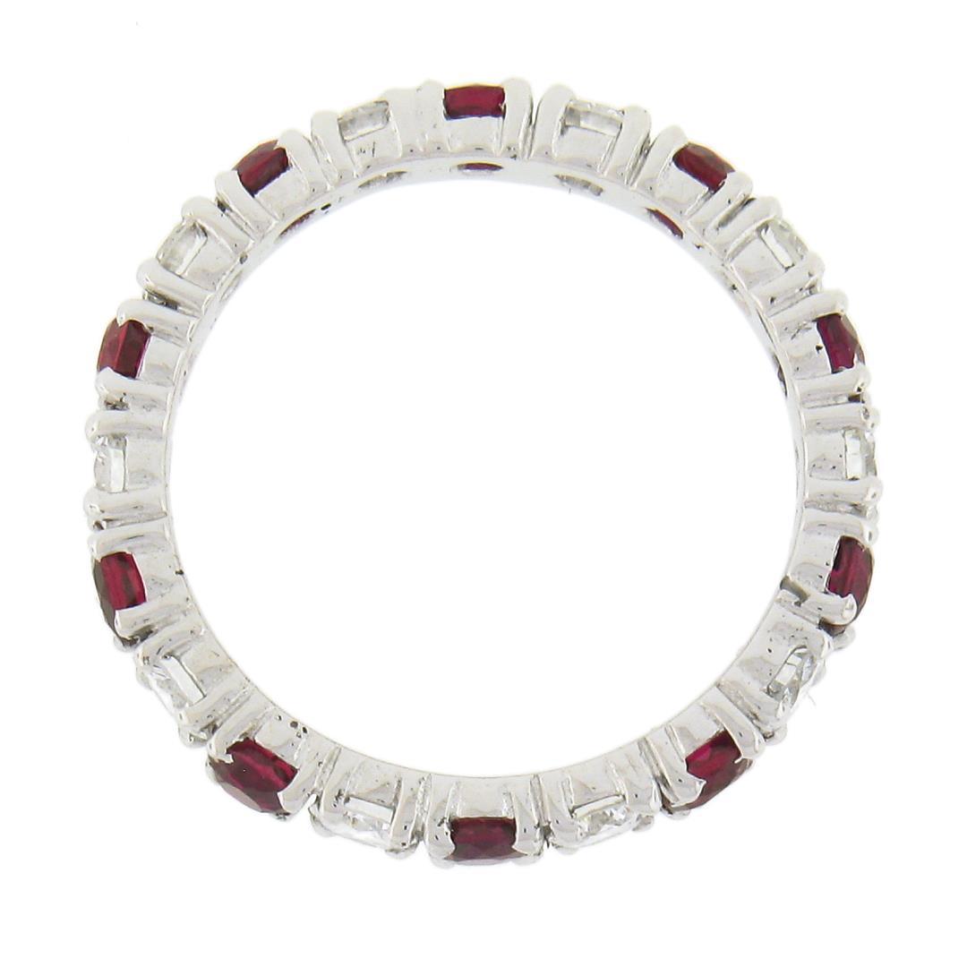 18k White Gold 2.10 ctw Round Ruby Diamond Alternating Eternity Wedding Band Rin