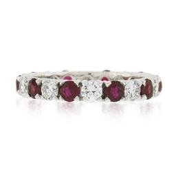 18k White Gold 2.10 ctw Round Ruby Diamond Alternating Eternity Wedding Band Rin