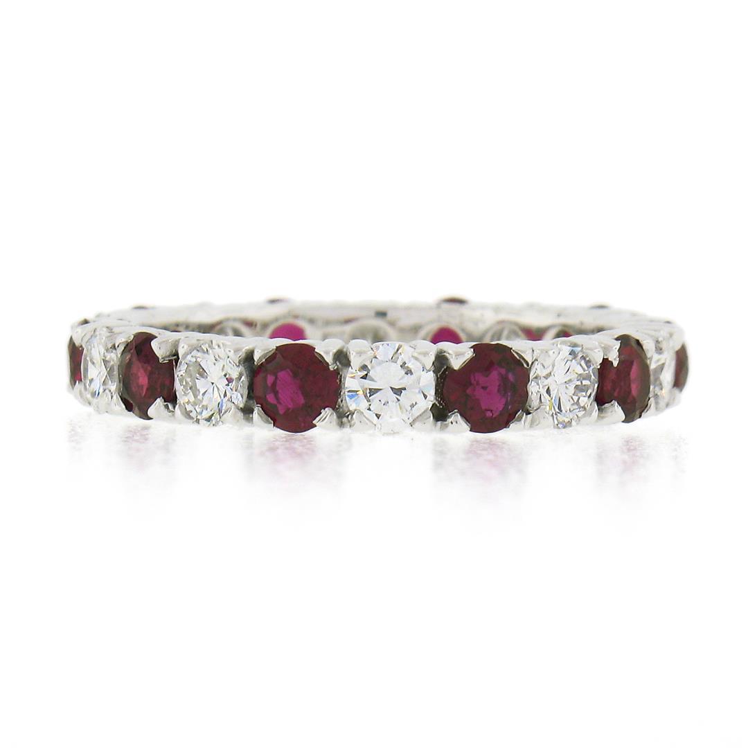 18k White Gold 2.10 ctw Round Ruby Diamond Alternating Eternity Wedding Band Rin