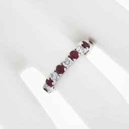 18k White Gold 2.10 ctw Round Ruby Diamond Alternating Eternity Wedding Band Rin