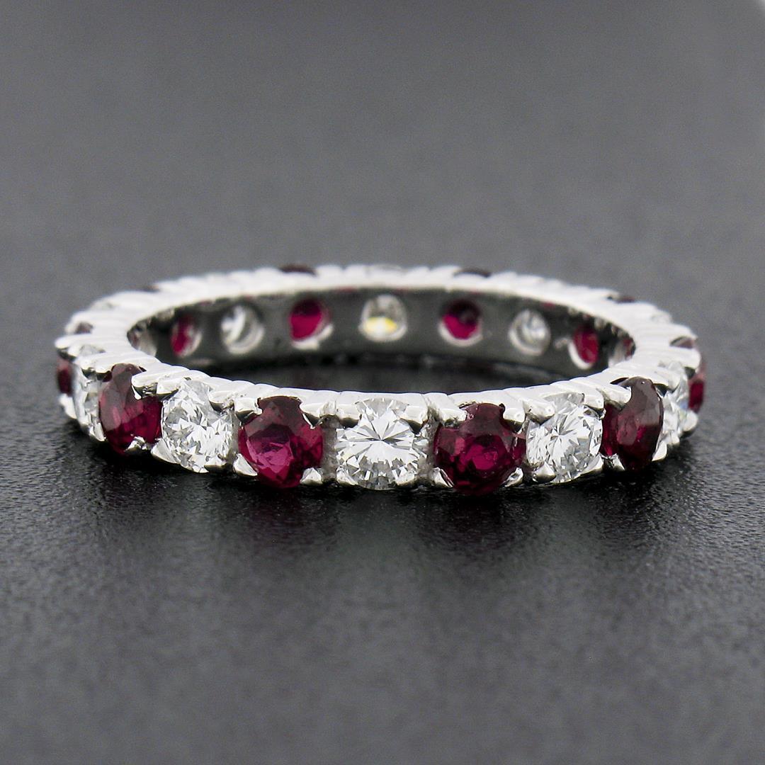 18k White Gold 2.10 ctw Round Ruby Diamond Alternating Eternity Wedding Band Rin