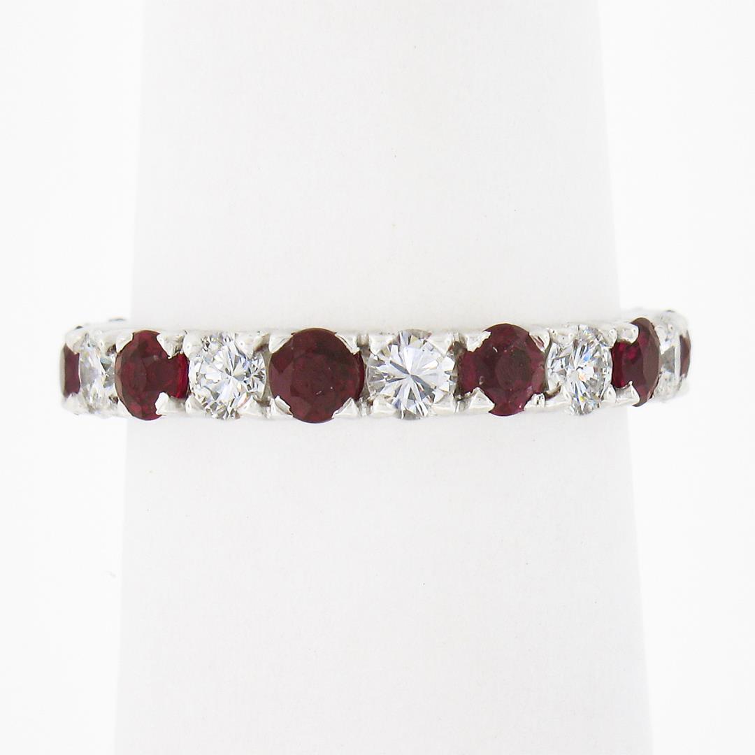 18k White Gold 2.10 ctw Round Ruby Diamond Alternating Eternity Wedding Band Rin