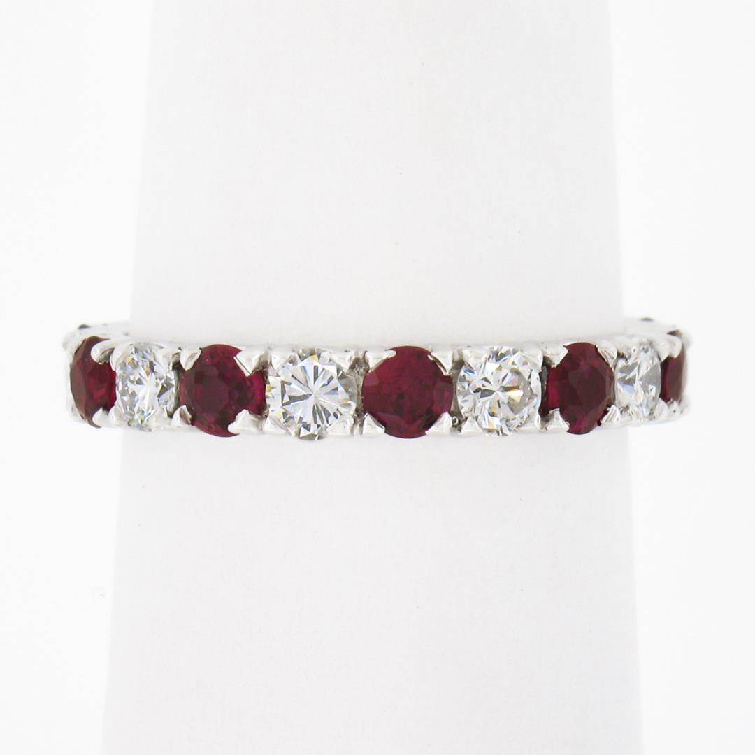 18k White Gold 2.10 ctw Round Ruby Diamond Alternating Eternity Wedding Band Rin