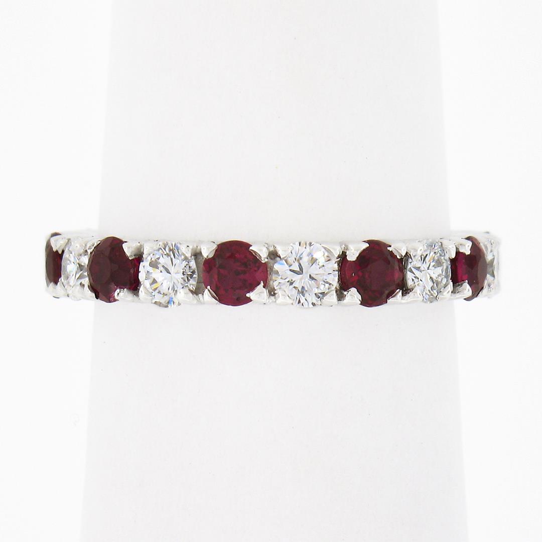 18k White Gold 2.10 ctw Round Ruby Diamond Alternating Eternity Wedding Band Rin