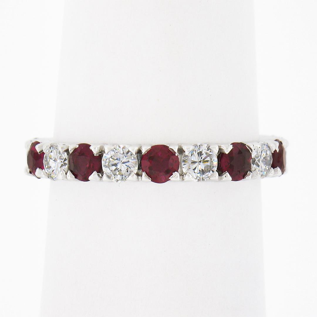 18k White Gold 2.10 ctw Round Ruby Diamond Alternating Eternity Wedding Band Rin