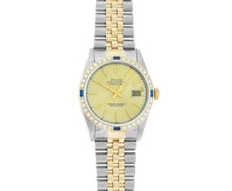 Rolex Mens Champagne Index Dial 18K Yellow Gold Sapphire And Diamond Bezel Datej