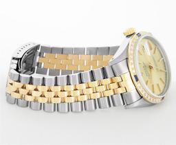 Rolex Mens Champagne Index Dial 18K Yellow Gold Sapphire And Diamond Bezel Datej