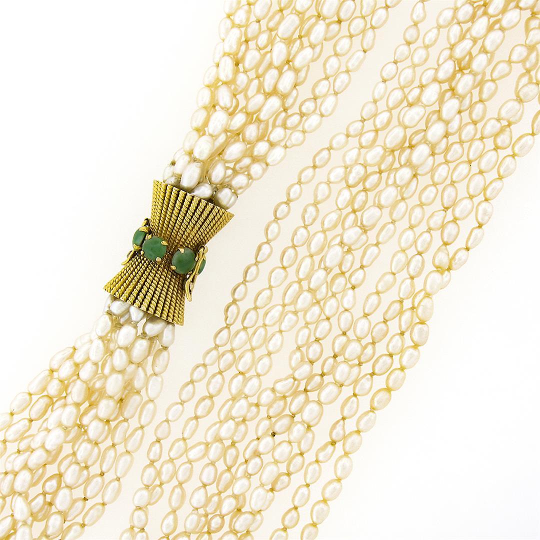 Vintage 11 Strand 31" Freshwater Pearl Necklace w/ 14k Gold Jade Handmade Clasp
