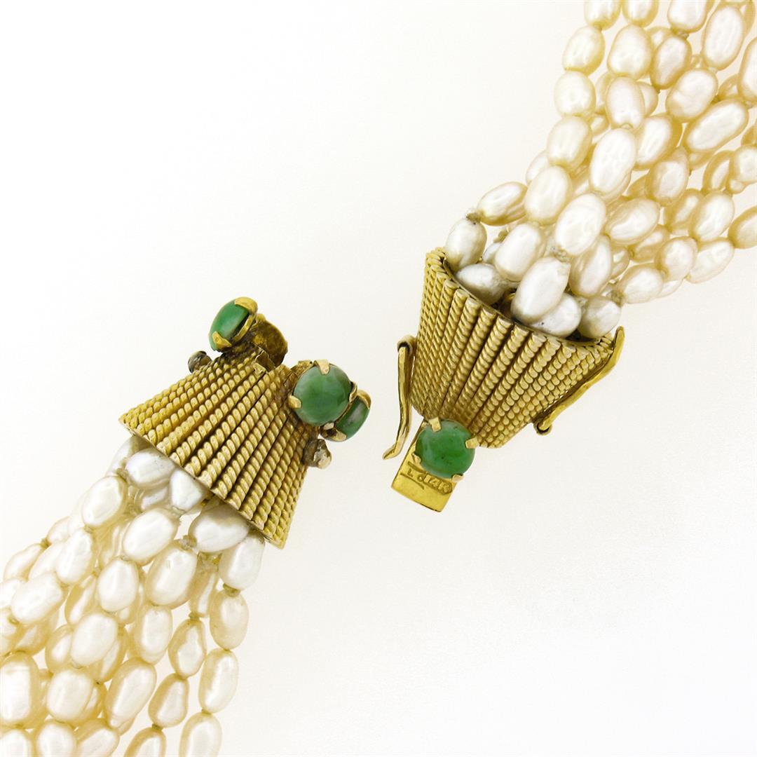 Vintage 11 Strand 31" Freshwater Pearl Necklace w/ 14k Gold Jade Handmade Clasp