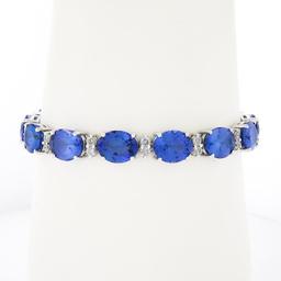NEW 14k Gold 37.71 ctw Alternating Oval Tanzanite & Round Diamond Tennis Bracele