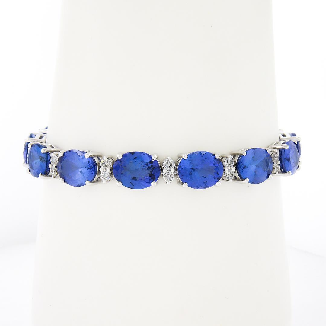 NEW 14k Gold 37.71 ctw Alternating Oval Tanzanite & Round Diamond Tennis Bracele