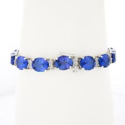 NEW 14k Gold 37.71 ctw Alternating Oval Tanzanite & Round Diamond Tennis Bracele