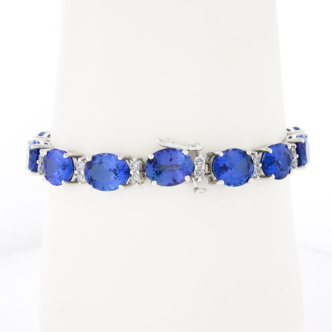 NEW 14k Gold 37.71 ctw Alternating Oval Tanzanite & Round Diamond Tennis Bracele