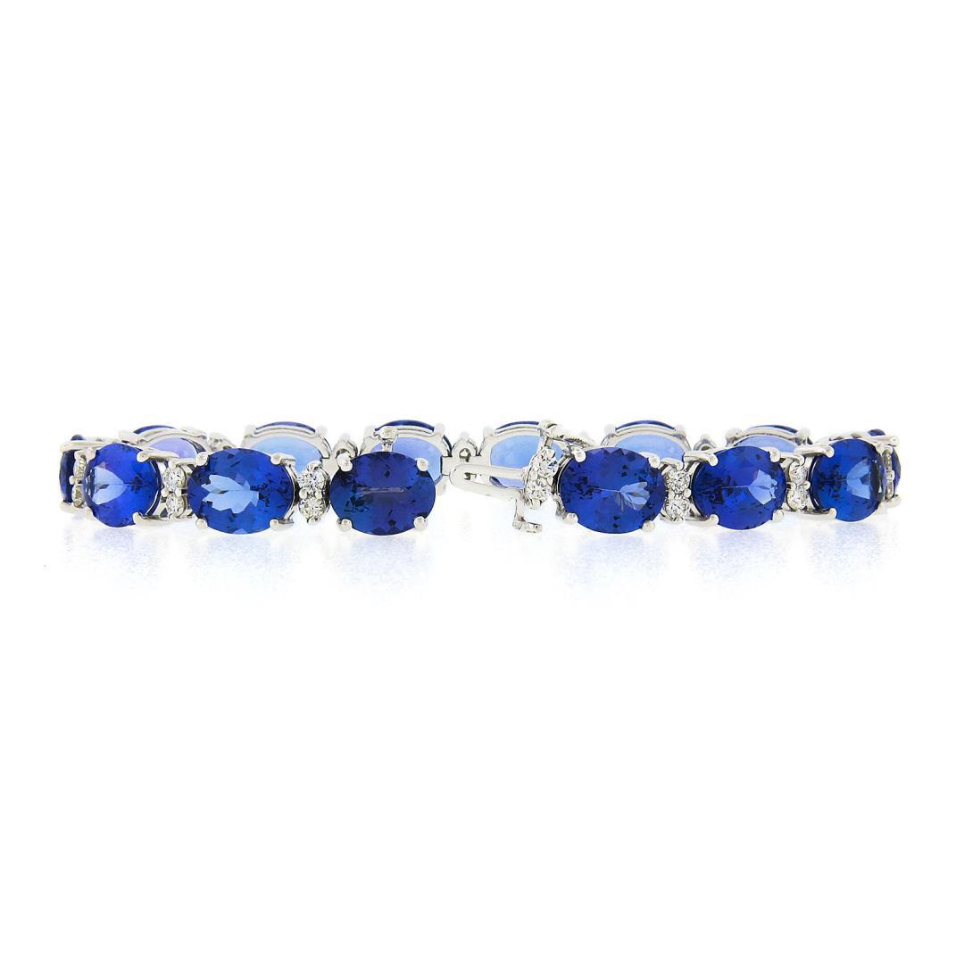 NEW 14k Gold 37.71 ctw Alternating Oval Tanzanite & Round Diamond Tennis Bracele