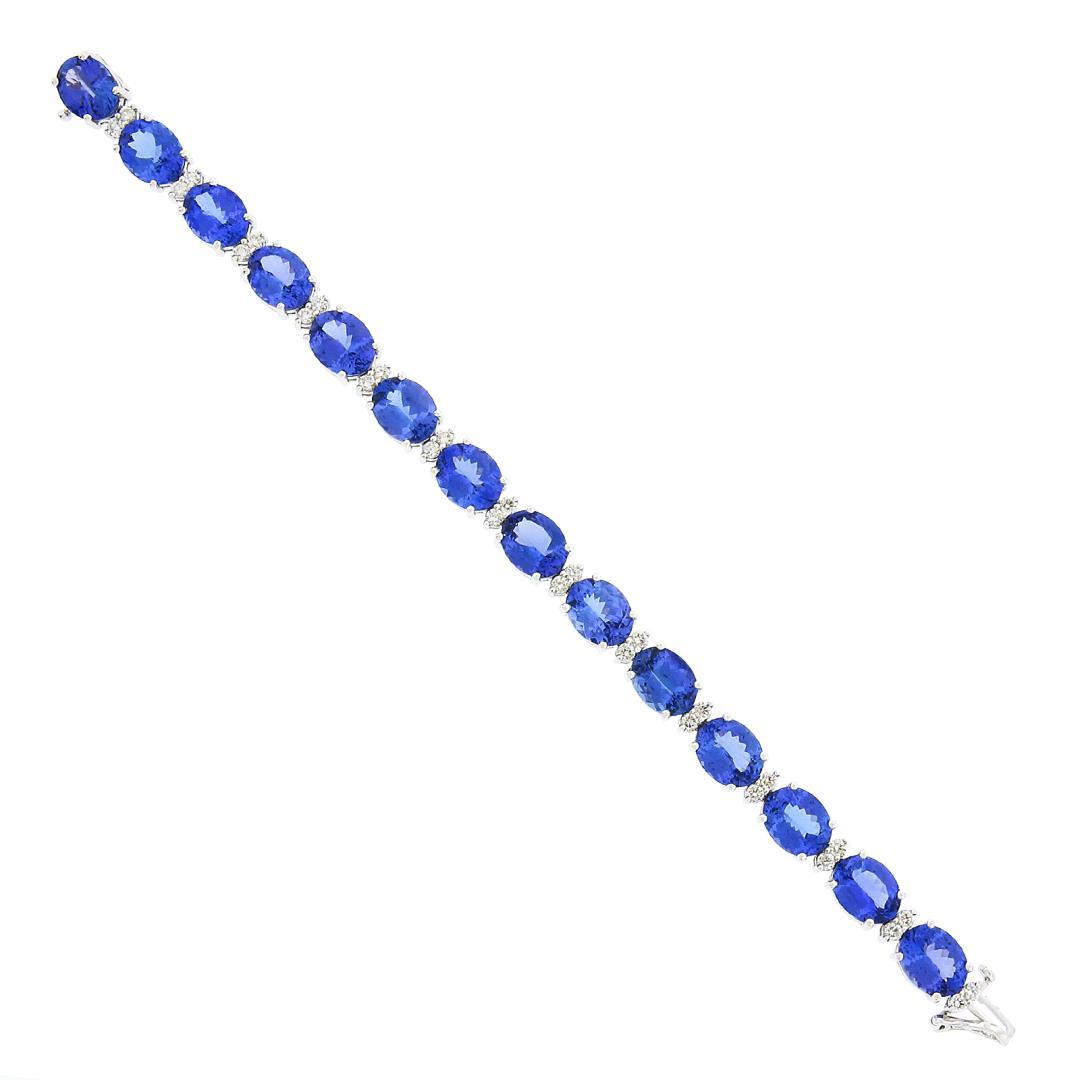 NEW 14k Gold 37.71 ctw Alternating Oval Tanzanite & Round Diamond Tennis Bracele