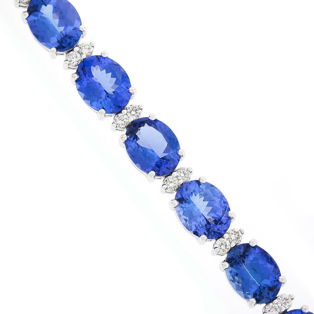 NEW 14k Gold 37.71 ctw Alternating Oval Tanzanite & Round Diamond Tennis Bracele