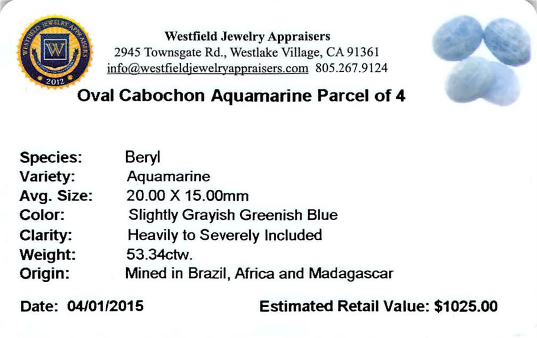 53.34 ctw Oval Cabochon Aquamarine Parcel