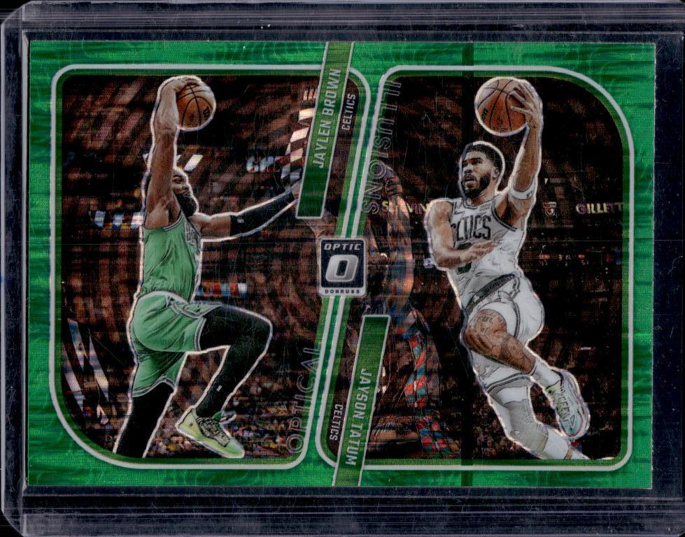 JAYSON TATUM JAYLEN BROWN 2023-24 PANINI OPTIC OPTICAL ILLUSIONS GREEN PRIZM