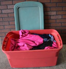 Plastic Tote Full Of Assorted Fabric And Linen