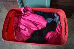 Plastic Tote Full Of Assorted Fabric And Linen