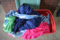 Plastic Tote Full Of Assorted Fabric And Linen