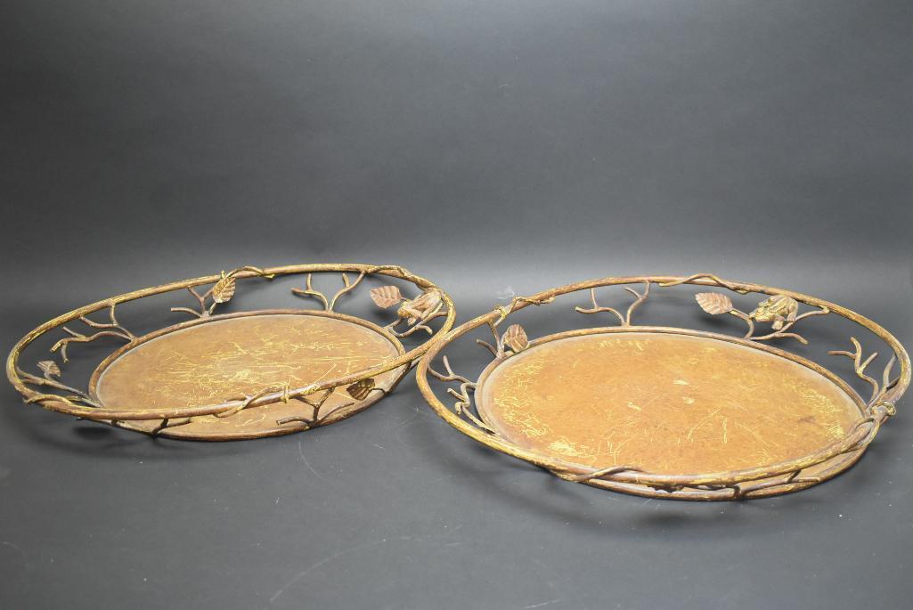 2 Decorative Metal Serving Trays
