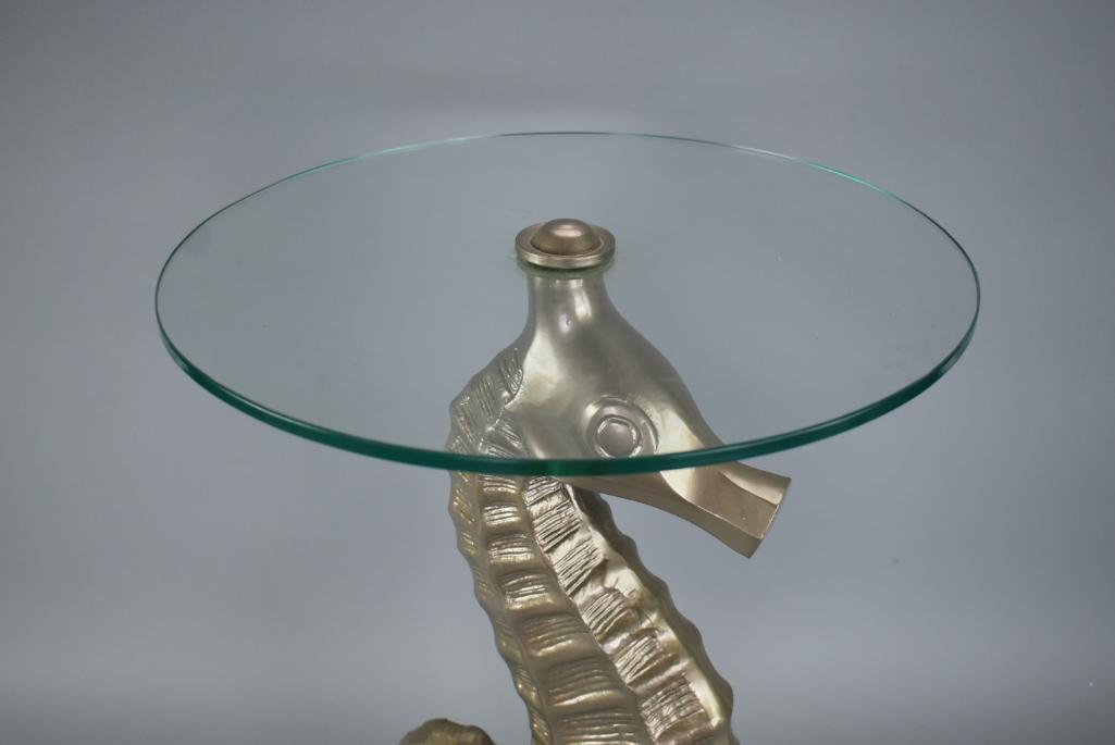 Glass Top Seahorse Accent Table