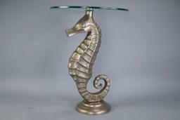 Glass Top Seahorse Accent Table