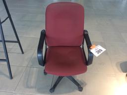 Red desk chair w/ arms.