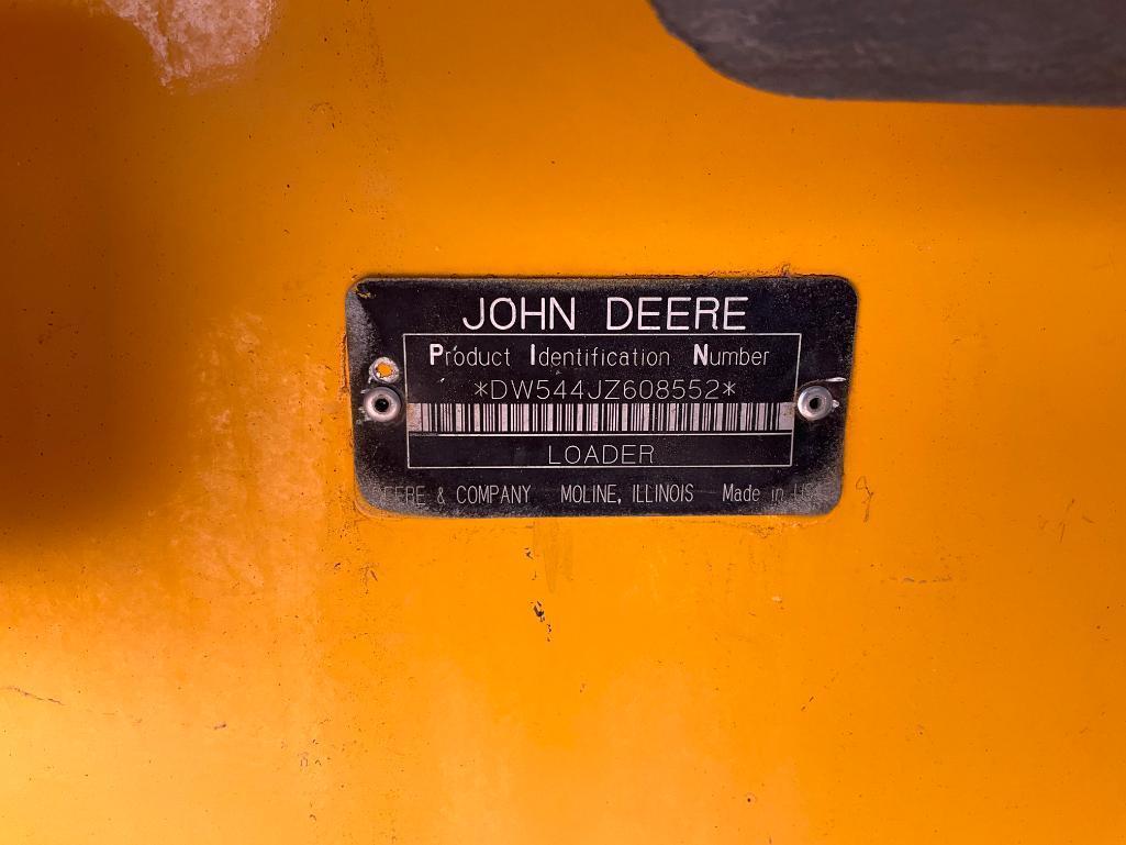 2006 John Deere 544 J wheel loader; cab w/ A.C.; JRB style Q.C.; 20.5R-25 tires; 3rd valve; 15,695