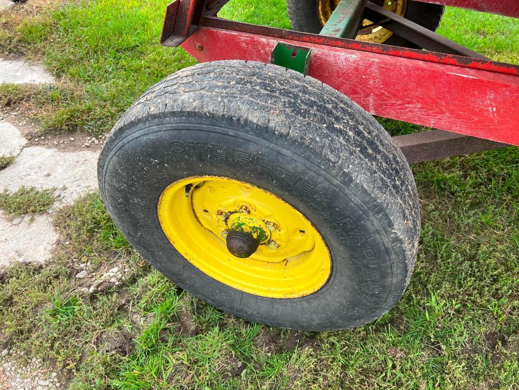 J&M gravity wagon, John Deere 963 4-wheel wagon, wood side extensions, wood lined.