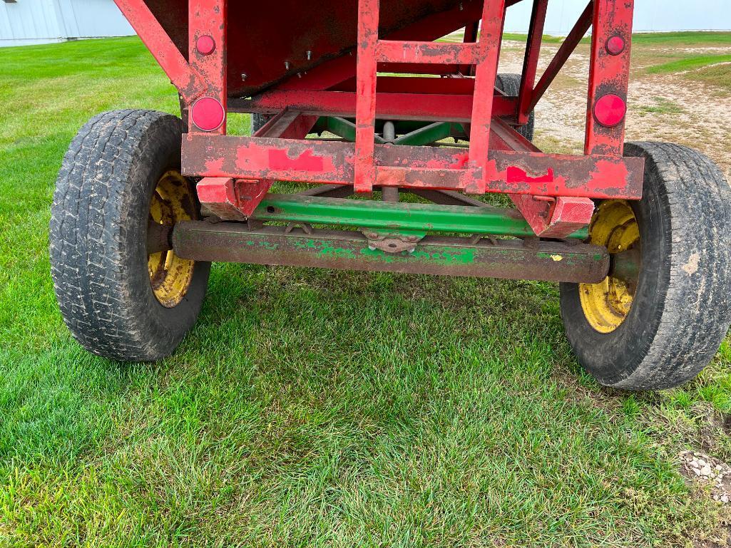 J&M gravity wagon, John Deere 963 4-wheel wagon, wood side extensions, wood lined.