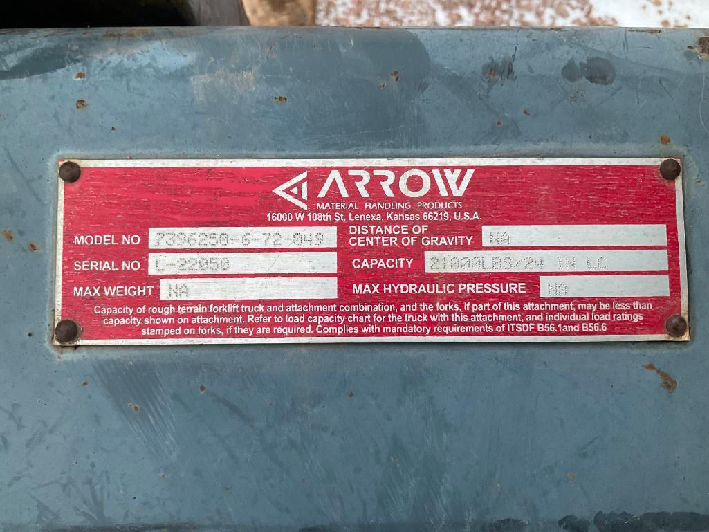Arrow 7396250-6-72-049 wheel loader pallet forks, 72" forks, JRB 416 size coupler, SN: L-22050.