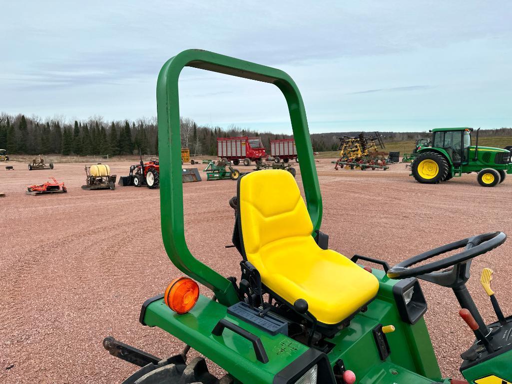 1993 John Deere 755 compact tractor, open station, 4x4, John Deere 70 loader, hydro trans, bar