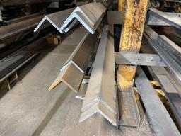 Assorted steel stock; angle, flat, bar, all in random lengths.
