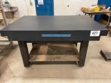 6 ft x 4 ft x 8 in black granite surface plate on stand.
