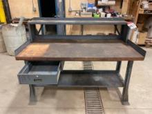 Steel frame work table w/ wood top, 30 in x 60 in.