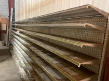 Wall mount store shelving units; 5 - 4 ft units, 1 - 3 ft x 6 ft unit.