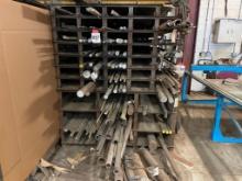 Assorted steel stock; round, flat, bar, hex, bushing, tube, pipe, all in random lengths.