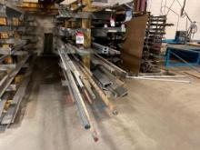 Assorted steel stock; rod, round, channel, flat, angle, bar, pipe, all in random lengths.