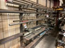 Steel material stock rack, 30 in x 14 ft, 6-tier, wall mount; no contents.