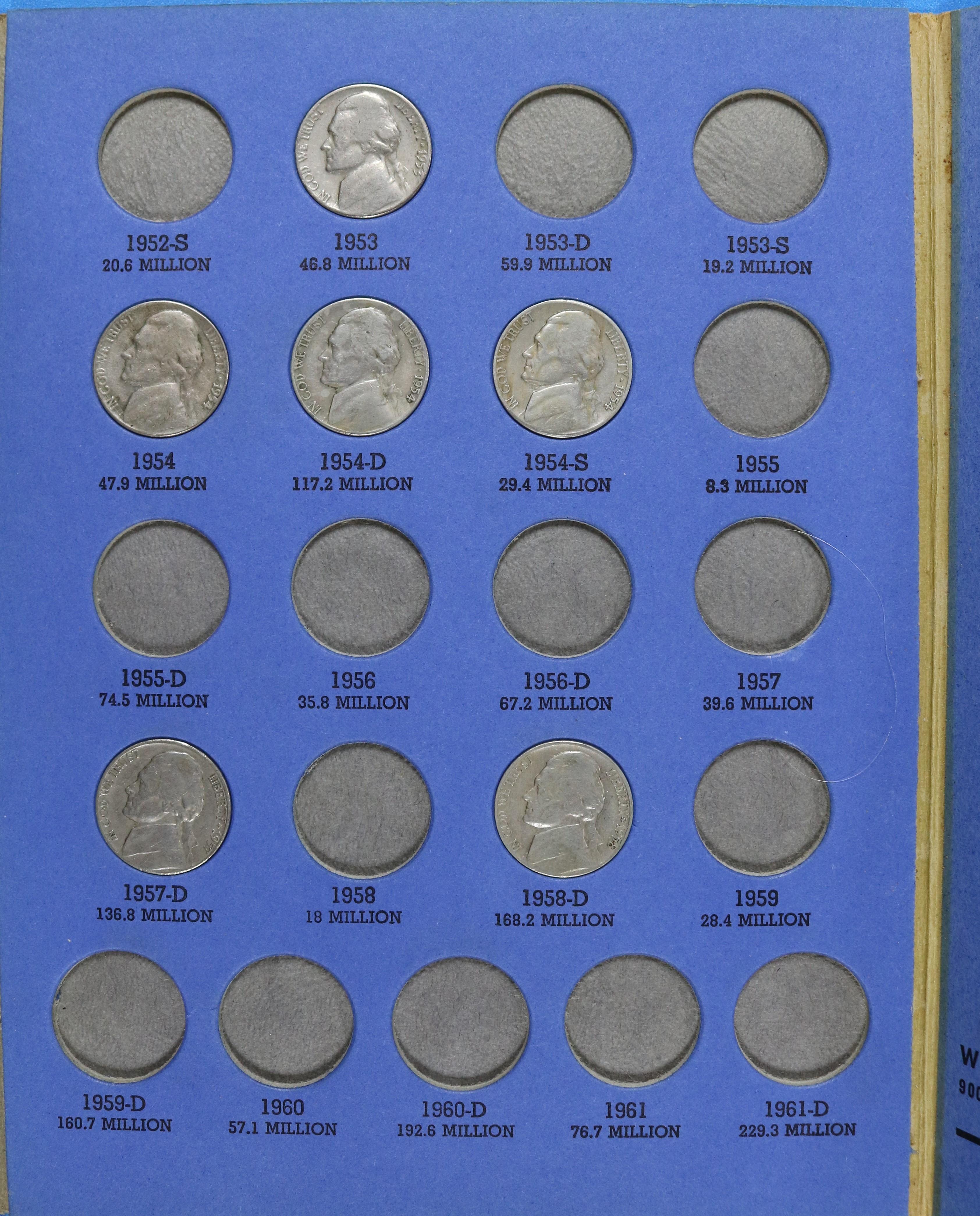 Book Collection Jefferson Nickels 13 total with 1 War Nickel