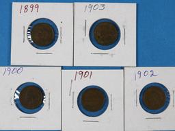 Lot of 5 Indian Head Pennies 1899, 1900, 1901, 1902, 1903