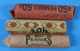 3 Rolls of Wheat Pennies - 150 Pennies Total