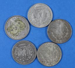 Lot of 5 Silver Morgan Dollar Coins 1921