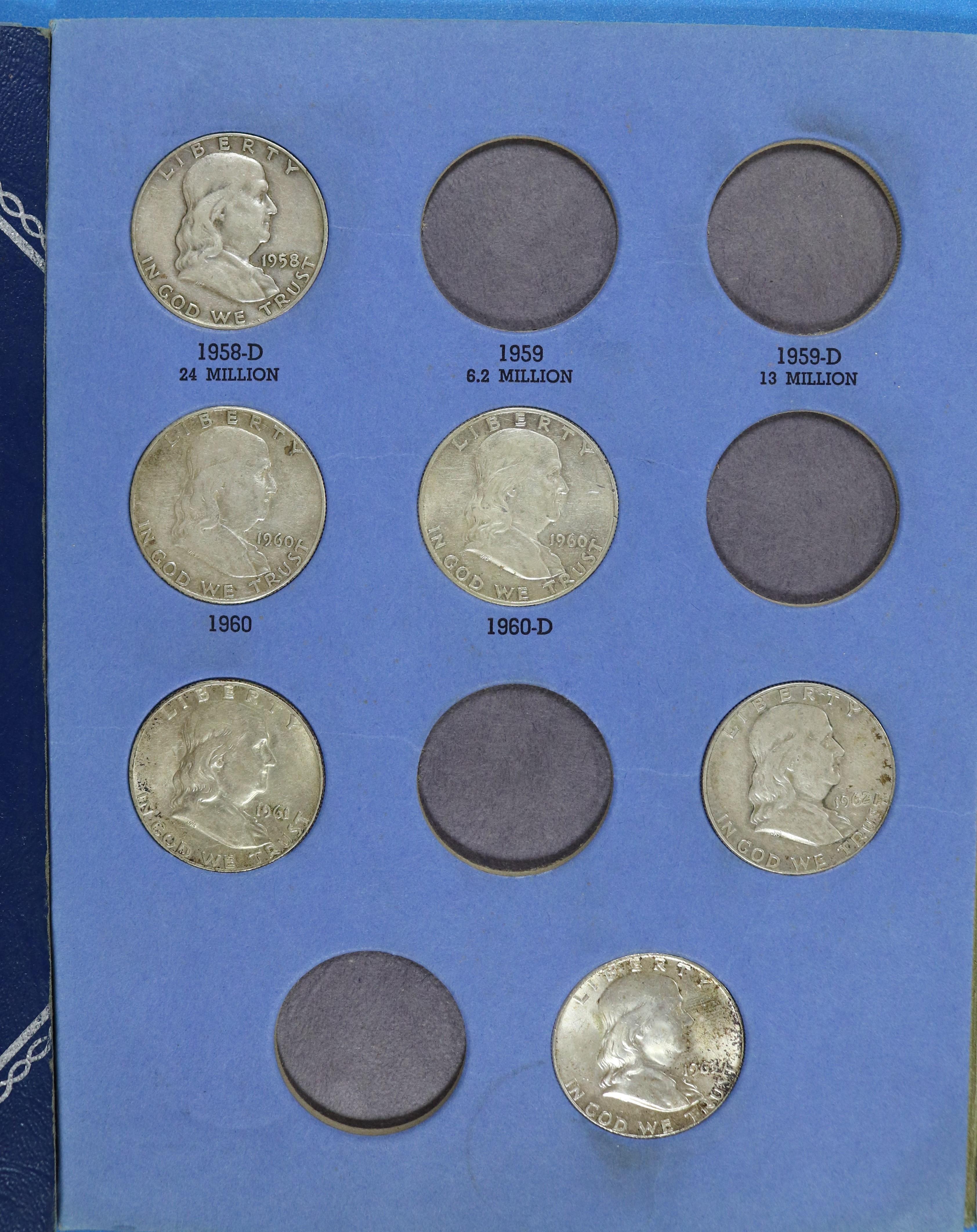 Book Collection of Franklin Silver Half Dollars - 24 Coins total