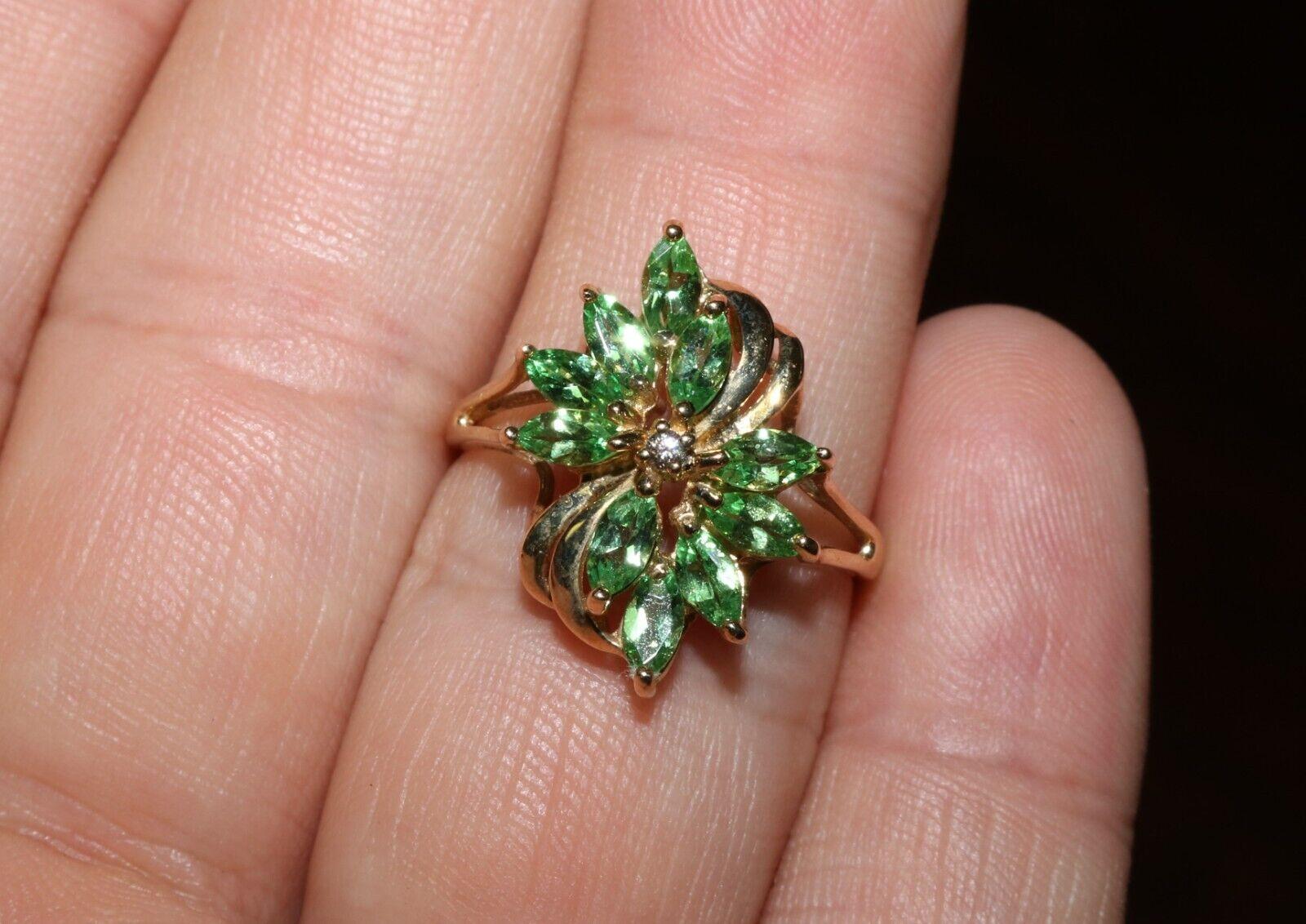 1.75 tcw Marquise Cut Tsavorite & Diamond 14k Yellow Gold Ring