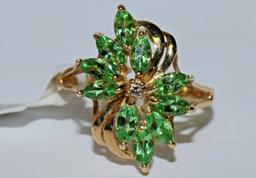 1.75 tcw Marquise Cut Tsavorite & Diamond 14k Yellow Gold Ring